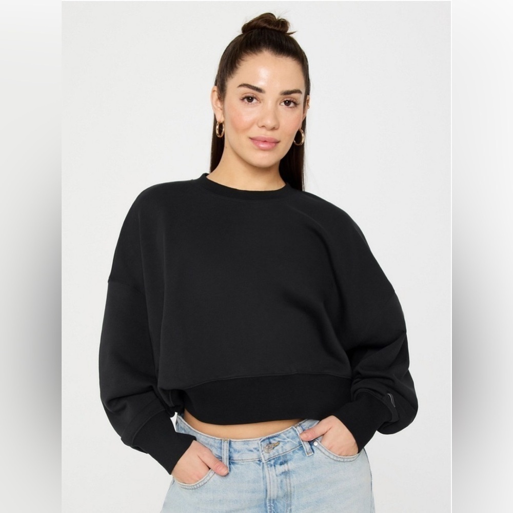 Fabletics Year Round Terry Crew Neck Sweatshirt Black XXL